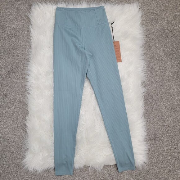 Girlfriend Collective Blue Mid Rise Ribbed Mist Pull On Leggings Size XS New Tag - Picture 2 of 9